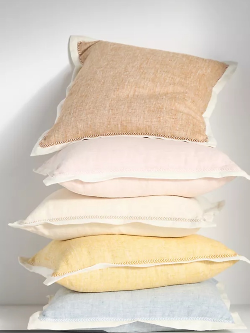 Anthropologie Lucy linen embroidered brown neutral cream pillow cases set 20x20